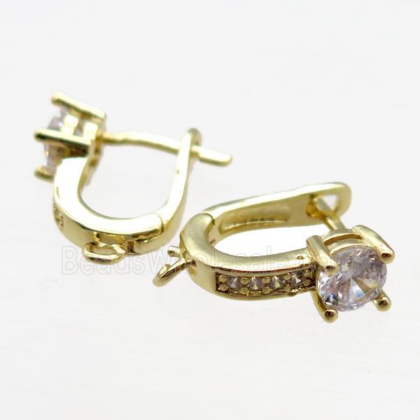 copper Latchback Earrings paved zircon, gold plated