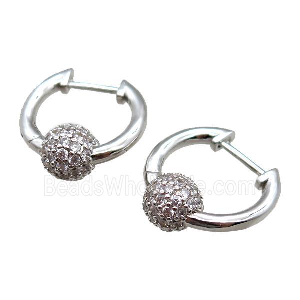 copper Latchback Earrings paved zircon, platinum plated