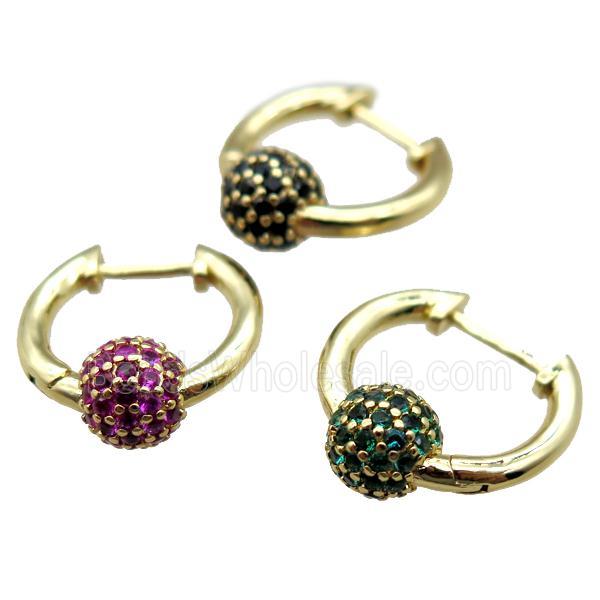 copper Latchback Earrings paved zircon, gold plated, mixed