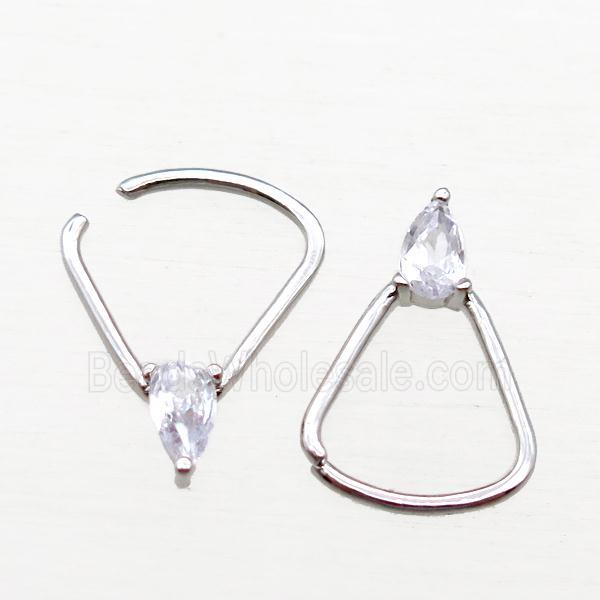 copper Hoop Earrings paved zircon, triangle, platinum plated