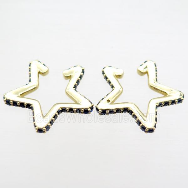 copper Clip Earrings pave zircon, star, gold plated