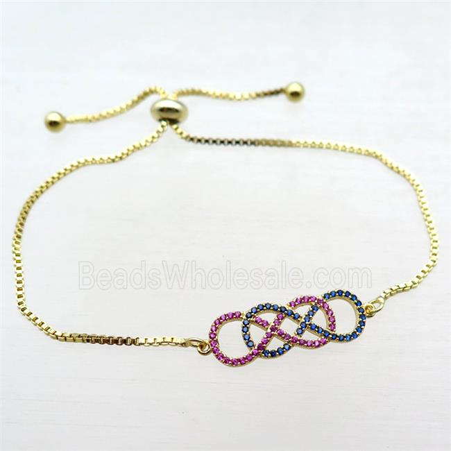 copper bracelet paved zircon, infinity, gold plated