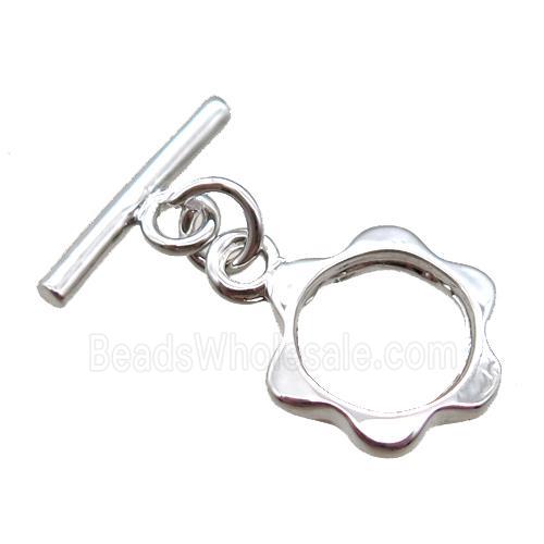 copper toggle clasp, flower, platinum plated