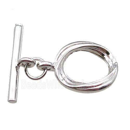 copper toggle clasp, oval, platinum plated