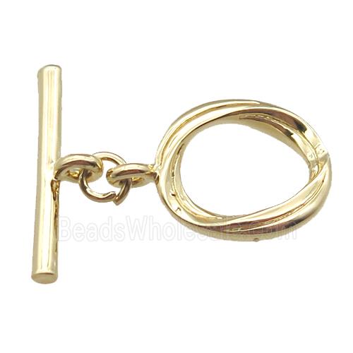 copper toggle clasp, oval, gold plated