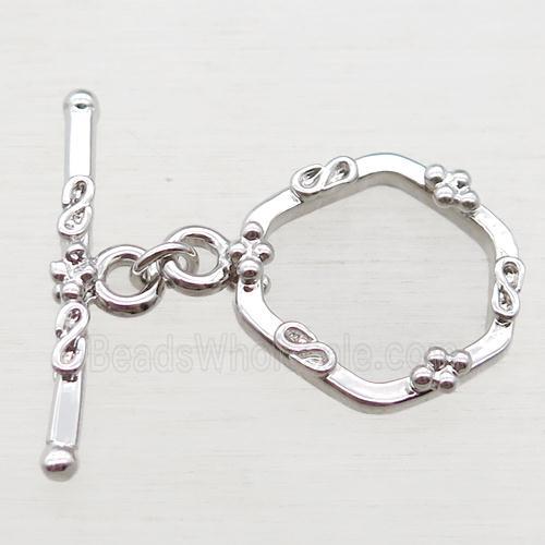 copper toggle clasp, hexagon, platinum plated