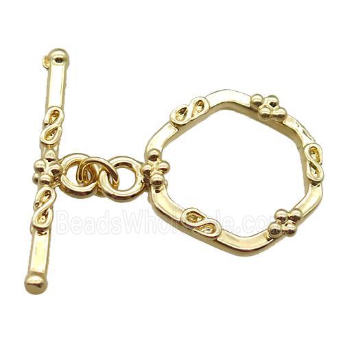 copper toggle clasp, hexagon, gold plated