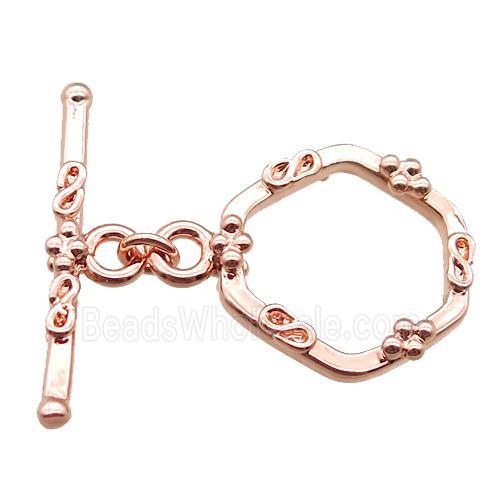 copper toggle clasp, hexagon, rose gold