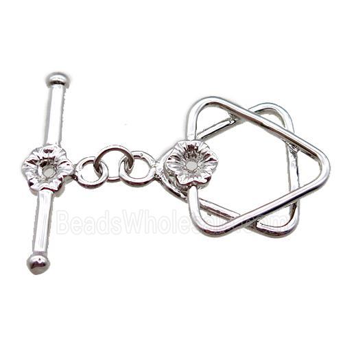 copper toggle clasp, david star, platinum plated