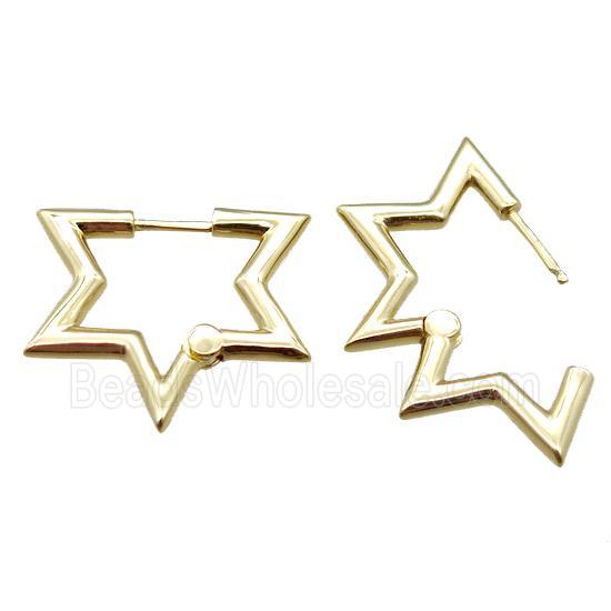 copper Latchback Earrings, star, gold plated