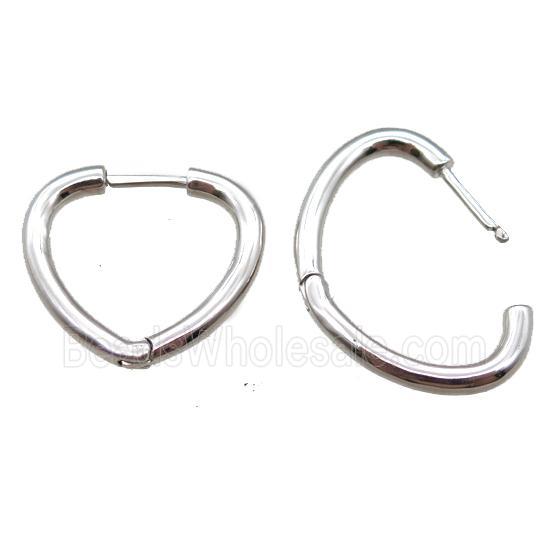 copper Latchback Earrings, heart, platinum plated