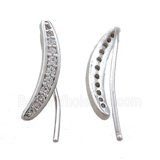 copper hook Earring paved zircon, platinum plated