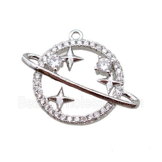 copper earth pendant paved zircon, platinum plated