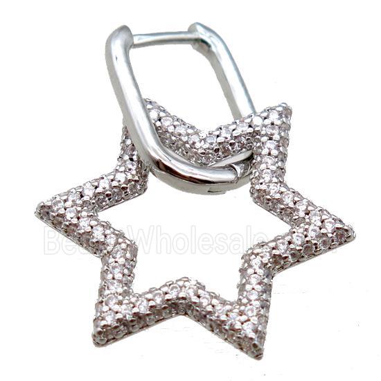 copper Latchback Earrings pave zircon, star, platinum plated