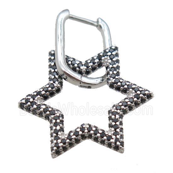 copper Latchback Earrings pave zircon, star, platinum plated