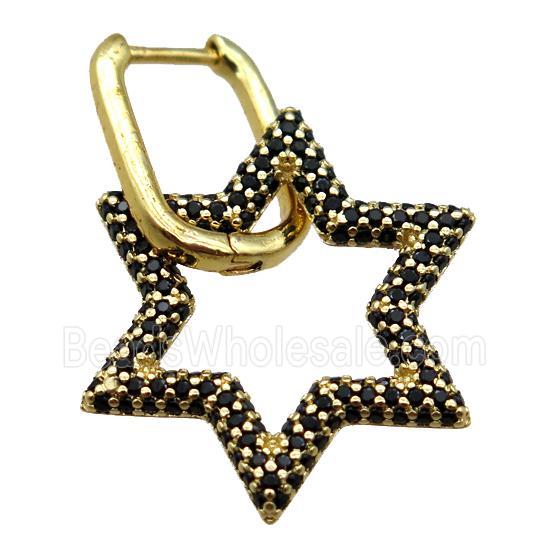 copper Latchback Earrings pave zircon, star, gold plated