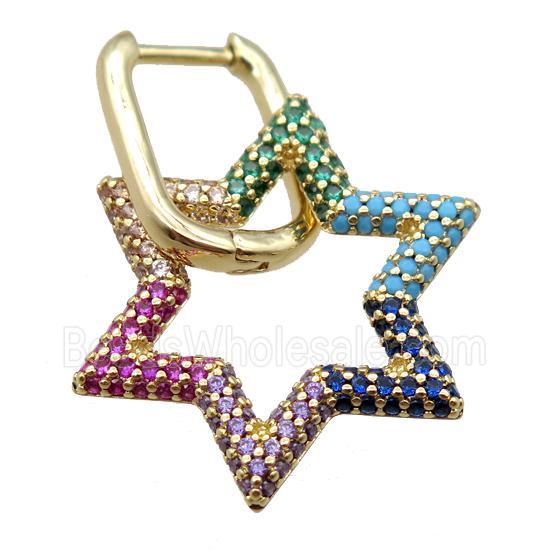 copper Latchback Earrings pave zircon, star, gold plated