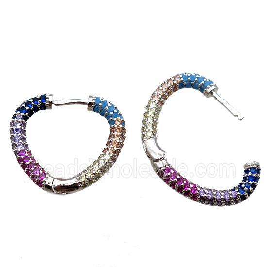copper Latchback Earrings pave zircon, heart, platinum plated