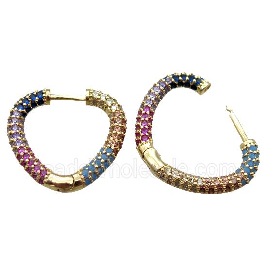copper Latchback Earrings pave zircon, heart, gold plated