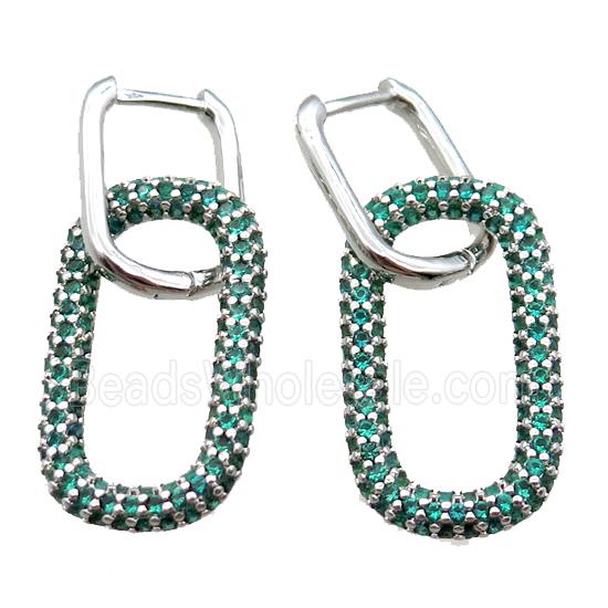 copper Latchback Earrings pave zircon, oval, platinum plated