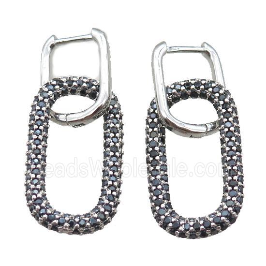 copper Latchback Earrings pave zircon, oval, platinum plated
