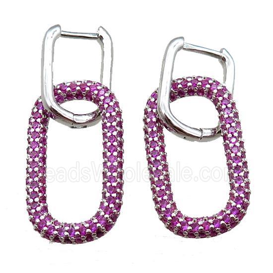 copper Latchback Earrings pave zircon, oval, platinum plated