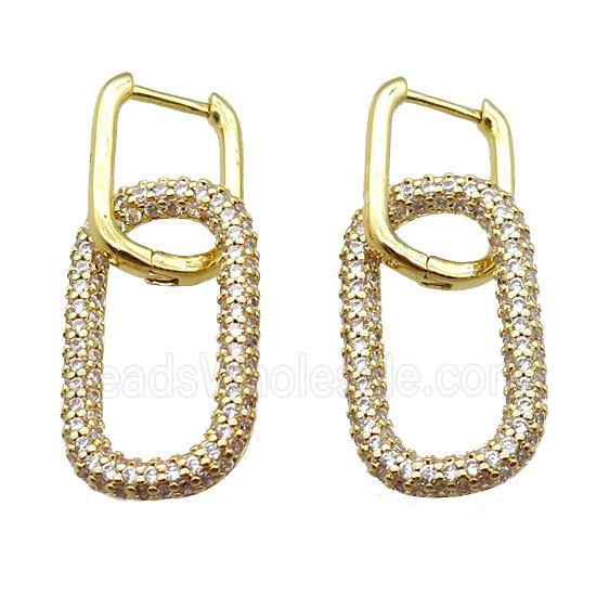 copper Latchback Earrings pave zircon, oval, gold plated