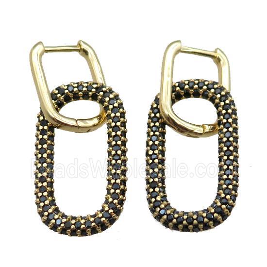 copper Latchback Earrings pave zircon, oval, gold plated