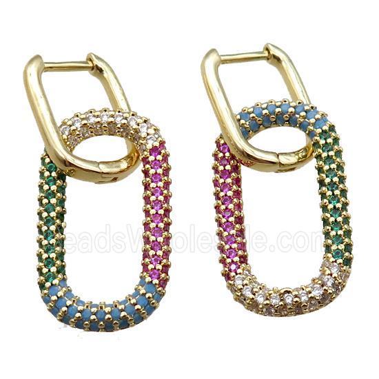 copper Latchback Earrings pave zircon, oval, gold plated