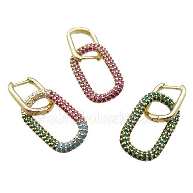 copper Latchback Earrings pave zircon, oval, gold plated, mixed