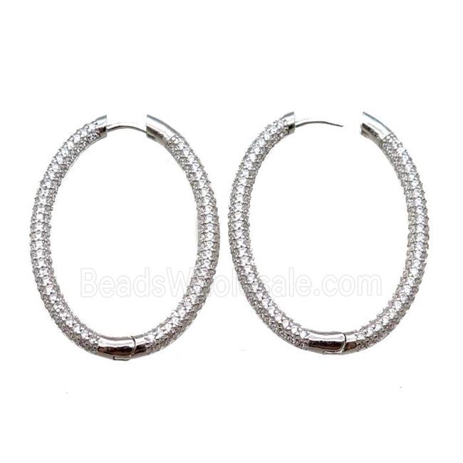 copper Latchback Earrings pave zircon, oval, platinum plated