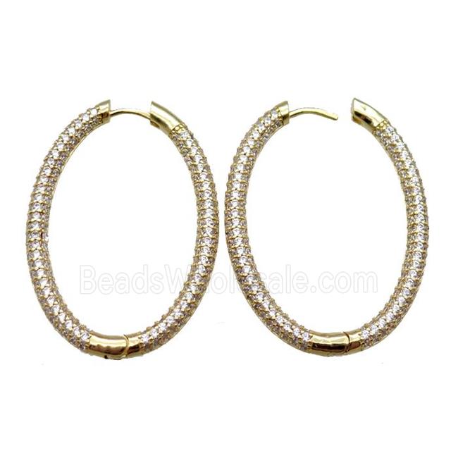 copper Latchback Earrings pave zircon, oval, gold plated
