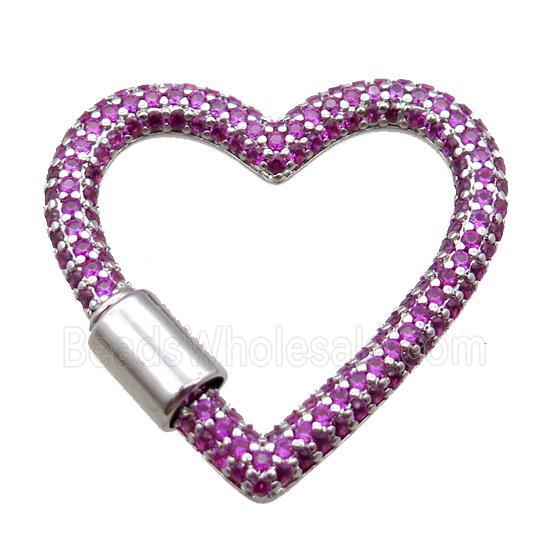 copper heart carabiner lock pendant paved zircon, screw, platinum plated