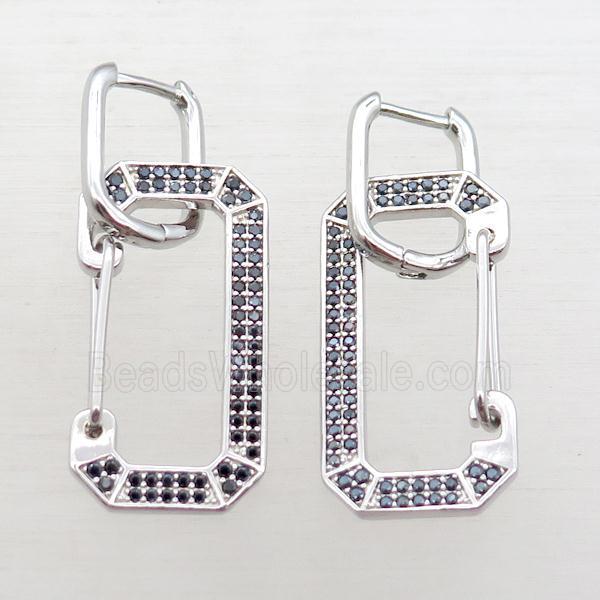 copper Latchback Earrings pave zircon, platinum plated