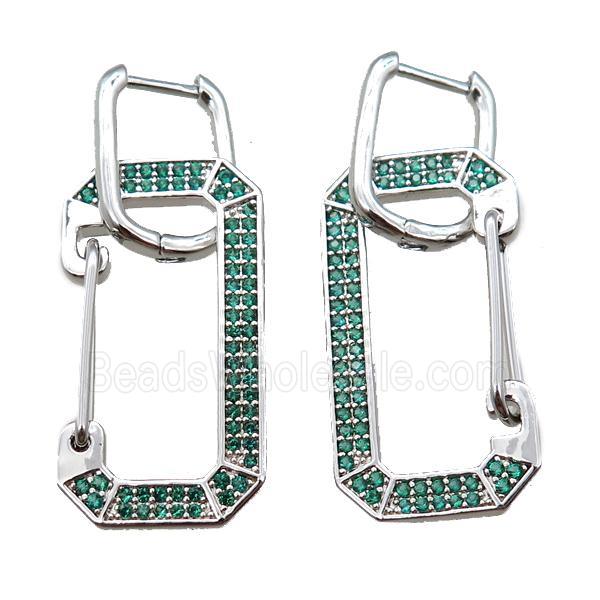 copper Latchback Earrings pave zircon, platinum plated