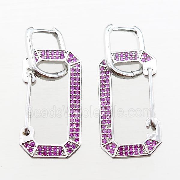 copper Latchback Earrings pave zircon, platinum plated