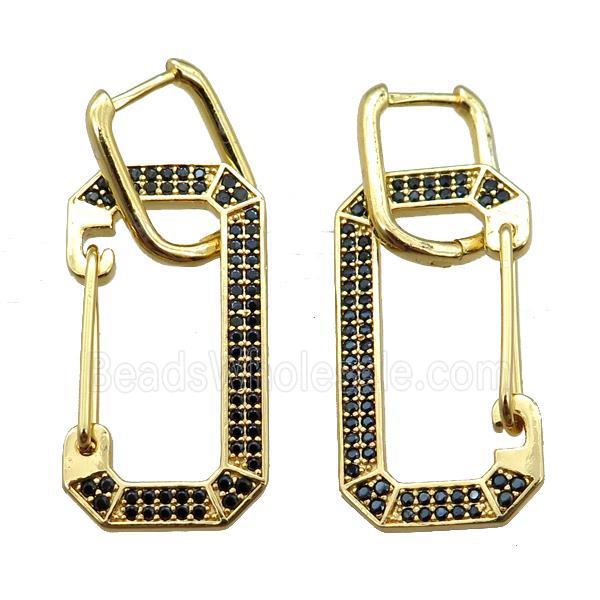 copper Latchback Earrings pave zircon, gold plated
