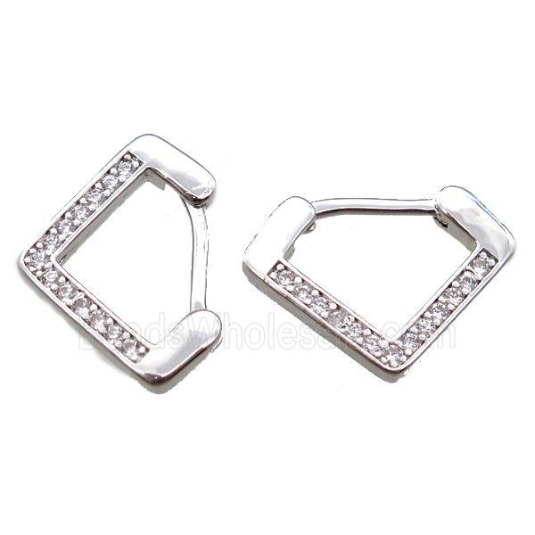 copper Latchback Earrings pave zircon, platinum plated