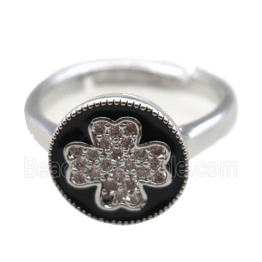 copper Ring pave zircon, enameling, platinum plated