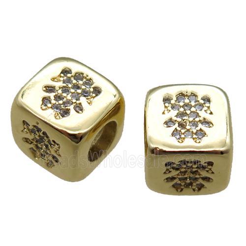 copper cube beads paved zircon, gold plated