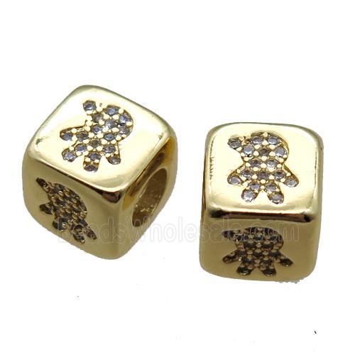 copper cube beads paved zircon, gold plated