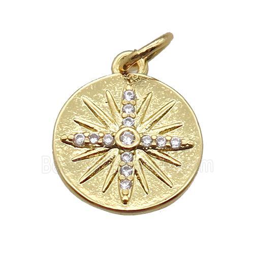 copper circle pendant paved zircon, gold plated