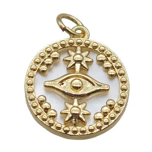 copper circle pendant, shell backing, gold plated