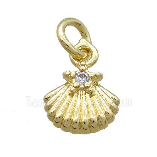 copper pendant paved zircon, conch, gold plated