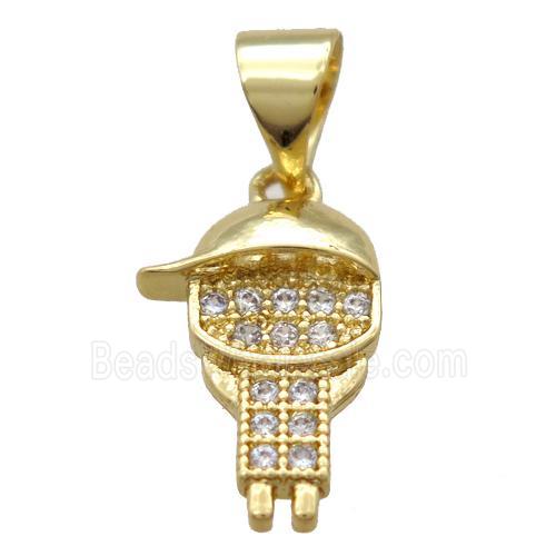 copper kid pendant paved zircon, gold plated