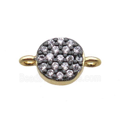 copper circle connector paved zircon, gold plated