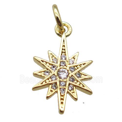 copper Compass pendant paved zircon, gold plated