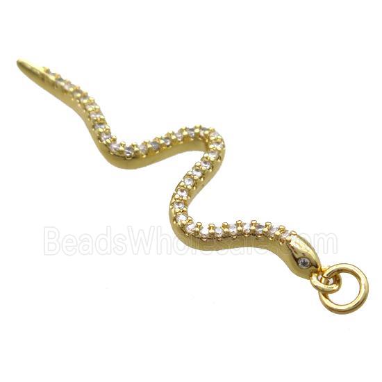 copper snake pendant paved zircon, gold plated