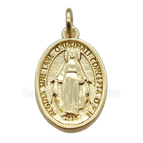 copper oval pendant, Virgin Mary, gold plated