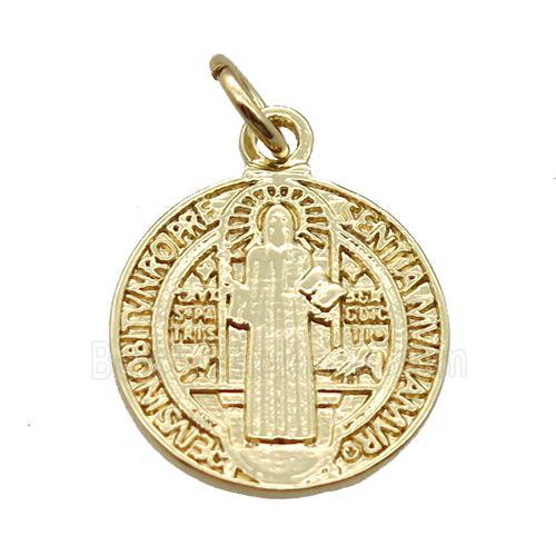 copper circle pendant, Jesus, gold plated